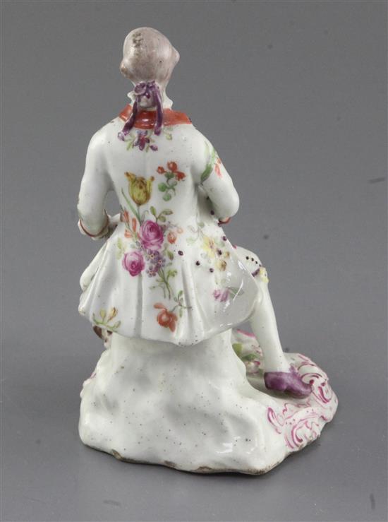 An extremely rare Girl-on-a-Horse or Compass Marked group of a young man, c. 1755, h. 15.5cm, slight restoration